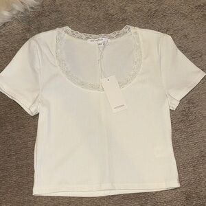 White Lace Trim Women's Top